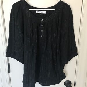 Trina Turk Black Silver Batwing Top